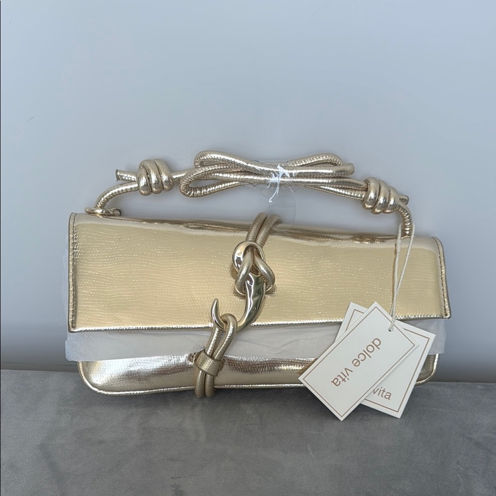 Dolce Vita Gold Clutch with Bow Detail